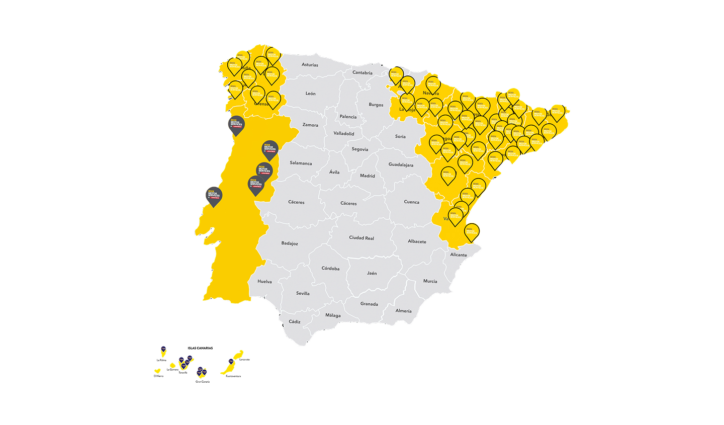 Mapa de talleres Rodi en España y Portugal